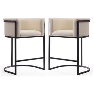 Home Square 34&quot Faux Leather Barstool in Cream & Black - Set of 2