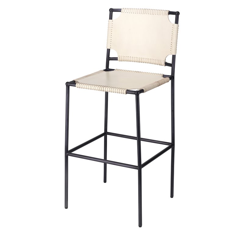 Home Square Transitional Leather Bar Stool in Off White - Set of 2