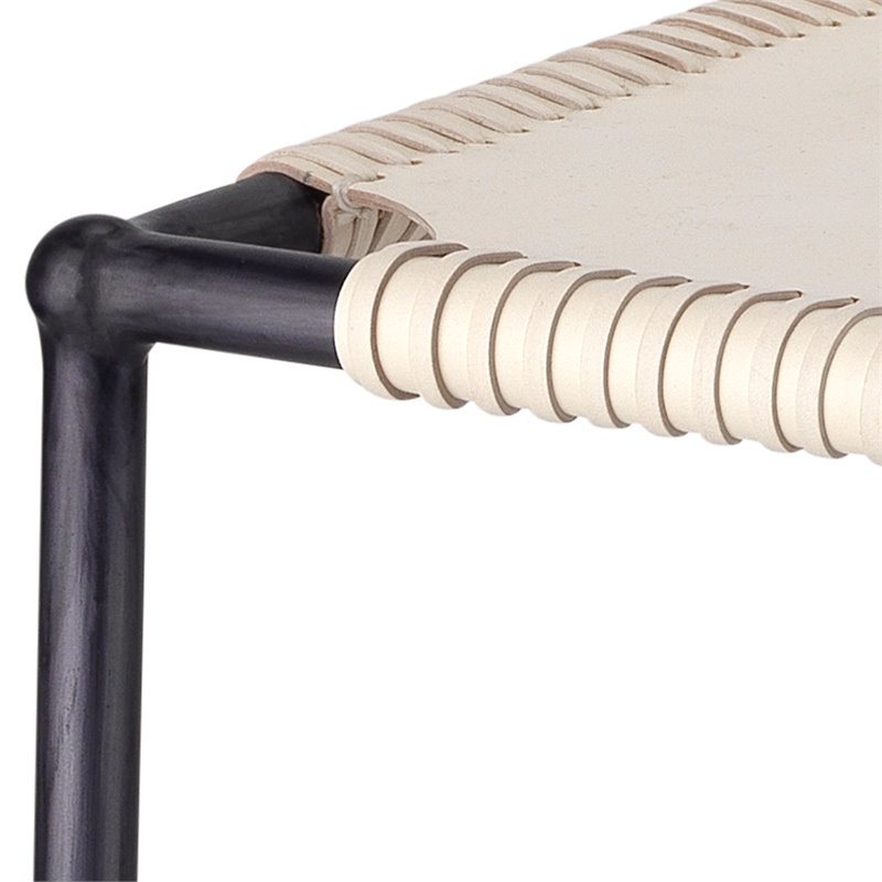 Home Square Transitional Leather Bar Stool in Off White - Set of 2