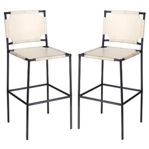 Home Square Transitional Leather Bar Stool in Off White - Set of 2