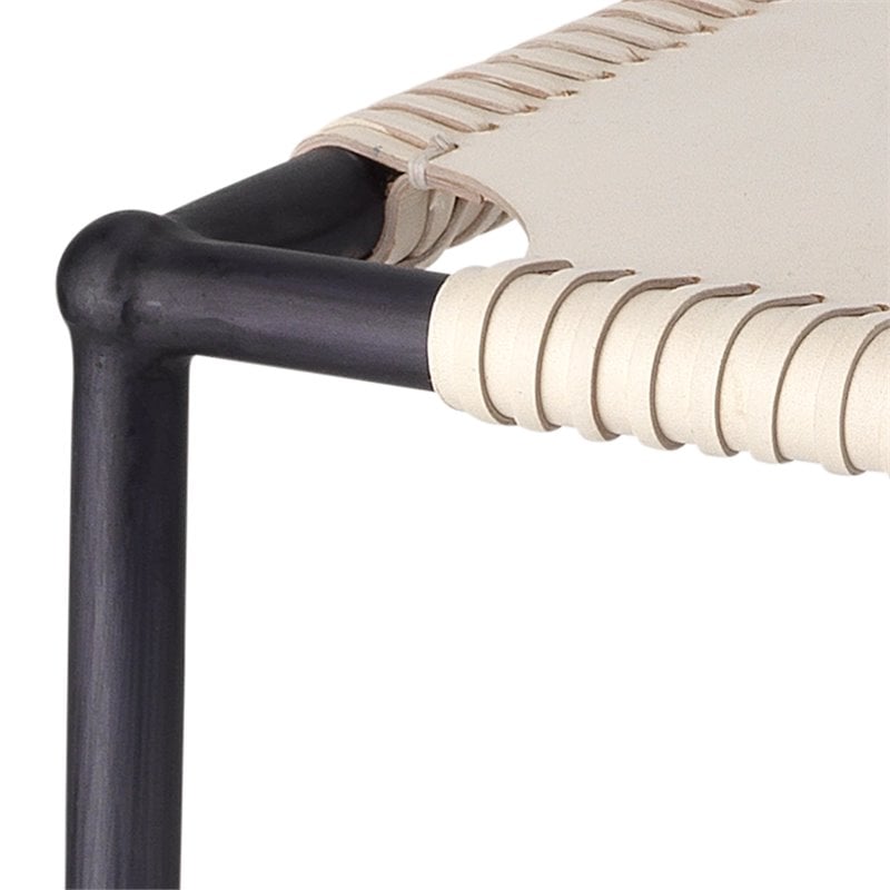 Home Square Transitional Leather Counter Stool in Off White - Set of 2