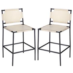 Home Square Transitional Leather Counter Stool in Off White - Set of 2