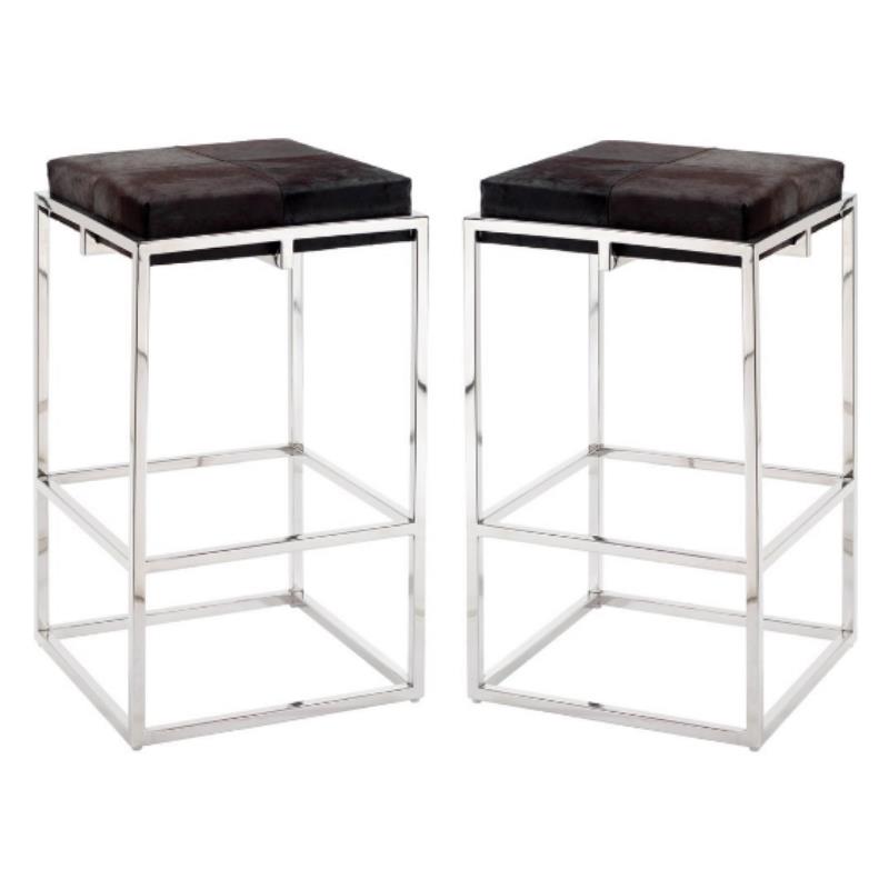 Home Square Stainless Steel Hide Bar Stool in Nickel & Espresso - Set of 2