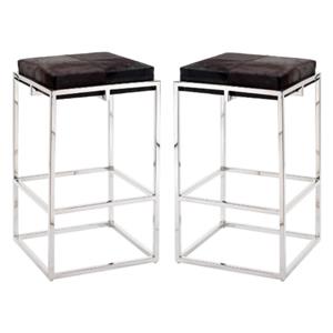 Home Square Stainless Steel Hide Bar Stool in Nickel & Espresso - Set of 2