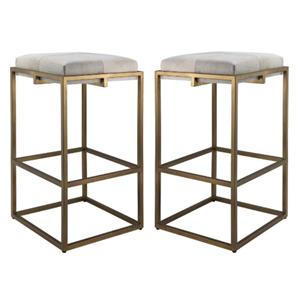 home square modern steel metal & hide bar stool in antique brass
