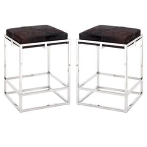 Home Square Stainless Steel Hide Counter Stool in Nickel & Espresso - Set of 2