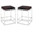 Home Square Stainless Steel Hide Counter Stool in Nickel & Espresso - Set of 2