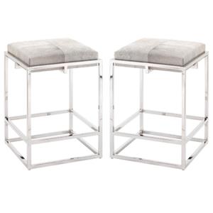 Home Square Modern Stainless Steel Hide Counter Stool in Nickel Gray - Set of 2
