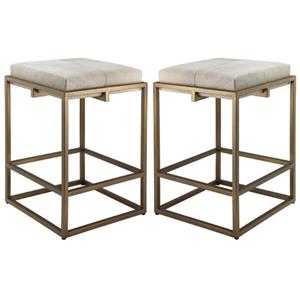Home Square Modern Steel Metal Hide Counter Stool in Antique Brass - Set of 2
