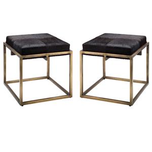home square small steel metal hide stool in antique brass & espresso
