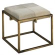 Home Square Traditional Metal & Leather Hide Stool in Nickel & White - Set of 2