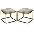 Home Square Traditional Metal & Leather Hide Stool in Nickel & White - Set of 2