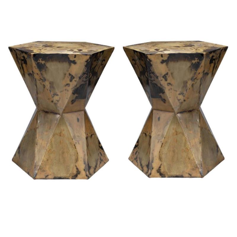 Home Square Small Crown Modern Iron Sheet Metal Side Table in Brown - Set of 2