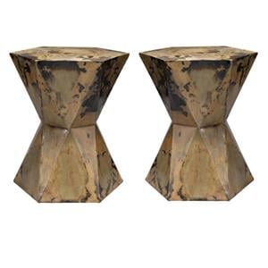Home Square Small Crown Modern Iron Sheet Metal Side Table in Brown - Set of 2