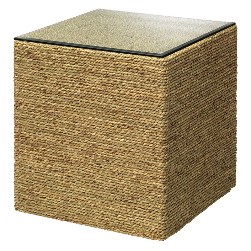 Home Square Square Coastal Glass Side Table in Natural - Set of 2