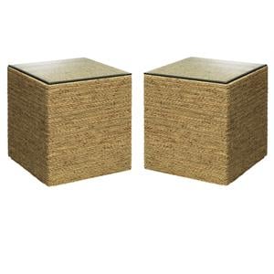 Home Square Square Coastal Glass Side Table in Natural - Set of 2