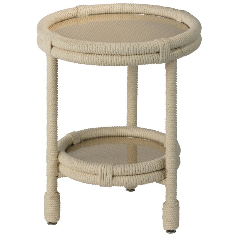 Home Square 2-Shelf Coastal Rattan & Rope Side Table in White - Set of 2
