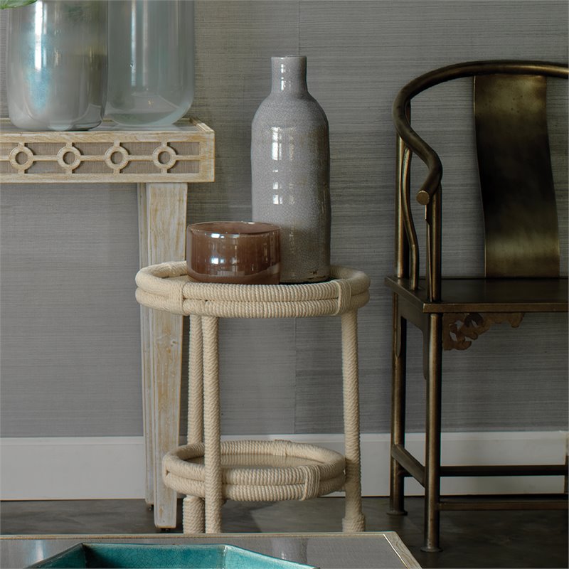 Home Square 2-Shelf Coastal Rattan & Rope Side Table in White - Set of 2