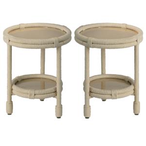 Home Square 2-Shelf Coastal Rattan & Rope Side Table in White - Set of 2