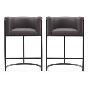 Home Square 34&quot Faux Leather Barstool in Pebble Gray & Black - Set of 2