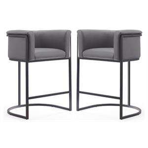 Home Square 34&quot Faux Leather Barstool in Gray & Black - Set of 2