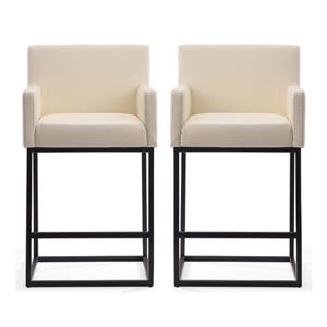 Home Square 38&quot Faux Leather Barstool in Cream and Black - Set of 2