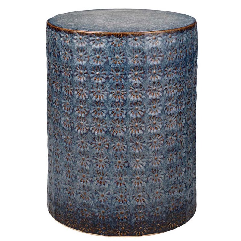 Home Square Wildflower Coastal Ceramic Side Table in Dark Blue - Set of 2