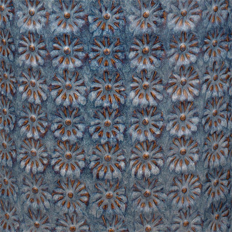 Home Square Wildflower Coastal Ceramic Side Table in Dark Blue - Set of 2