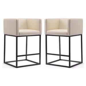 Home Square 34&quot Faux Leather Barstool in Cream & Black Finish - Set of 2