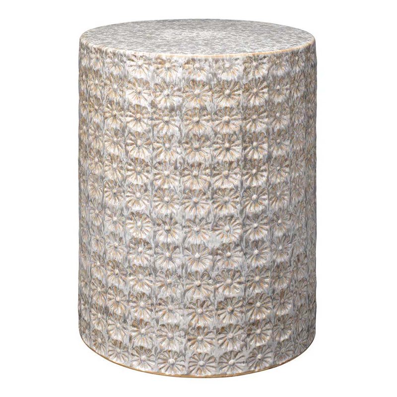 Home Square Wildflower Coastal Ceramic Side Table in Cream - Set of 2