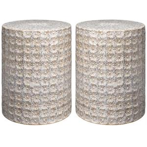 Home Square Wildflower Coastal Ceramic Side Table in Cream - Set of 2