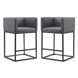 Home Square 34&quot Faux Leather Barstool in Gray & Black Finish - Set of 2