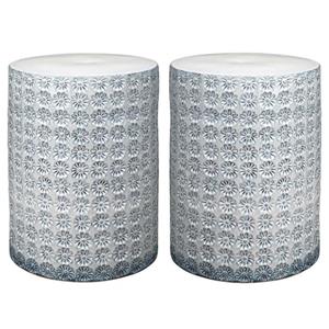 Home Square Wildflower Coastal Ceramic Side Table in White - Set of 2