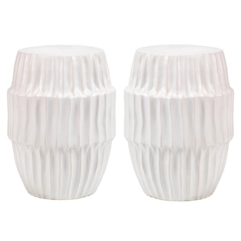 Home Square Coastal Ceramic Side Table in White Ombre - Set of 2