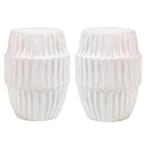 Home Square Coastal Ceramic Side Table in White Ombre - Set of 2