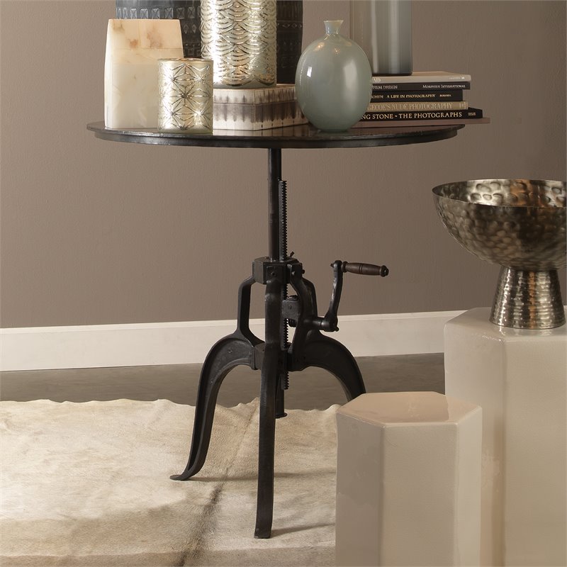 Home Square Contemporary Metal Crank Table in Gunmetal Gray - Set of 2