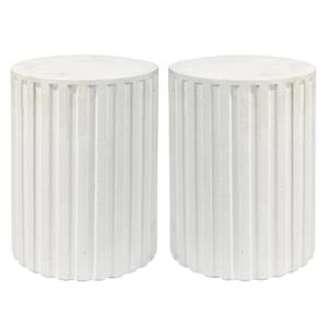 Home Square Transitional Cement Stone Column Side Table in White - Set of 2