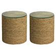 Home Square Transitional Glass & Sea Grass Side Table in Natural Sea - Set of 2