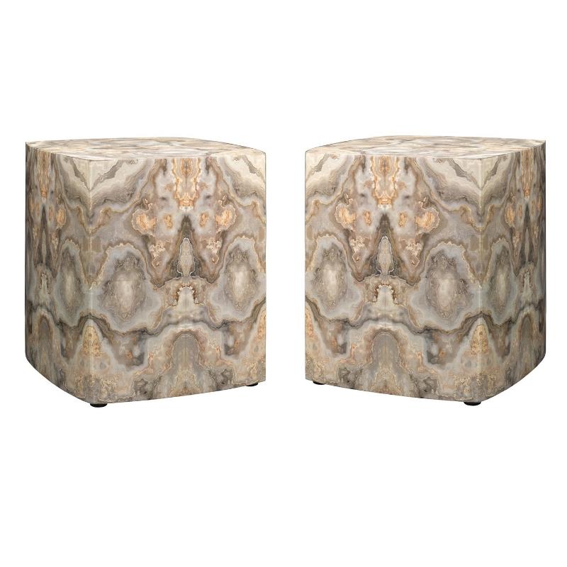 Home Square Ink Blot Curved Transitional Wood Side Table in Cream - Set of 2