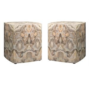 Home Square Ink Blot Curved Transitional Wood Side Table in Cream - Set of 2