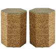 Home Square Coastal Glass & Sea Grass Side Table in Natural - Set of 2
