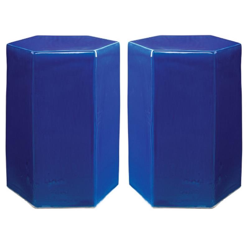 Home Square Large Coastal Ceramic Side Table in Cobalt Blue - Set of 2