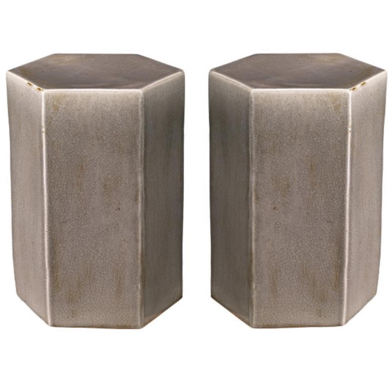 Home Square Large Transitional Ceramic Side Table in Gray - Set of 2