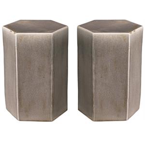 Home Square Large Transitional Ceramic Side Table in Gray - Set of 2