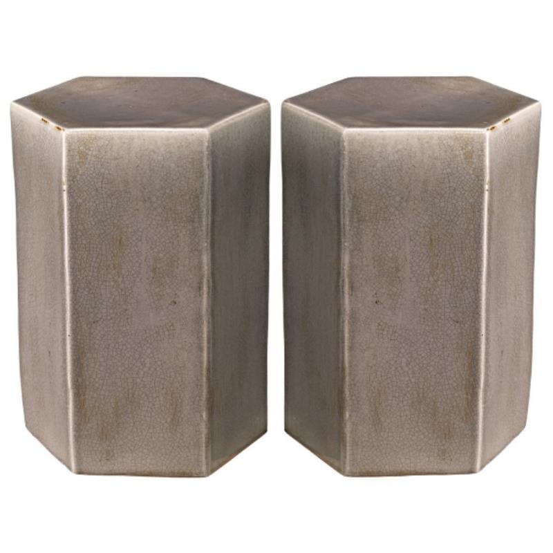 Home Square Small Transitional Ceramic Side Table in Gray - Set of 2