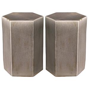 Home Square Small Transitional Ceramic Side Table in Gray - Set of 2