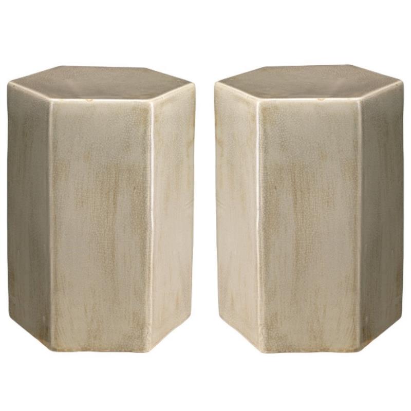 Home Square Small Transitional Ceramic Side Table in Pistachio Brass - Set of 2