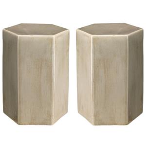 Home Square Small Transitional Ceramic Side Table in Pistachio Brass - Set of 2