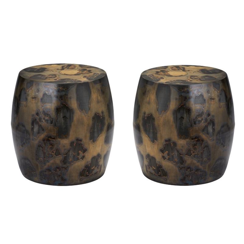 Home Square Transitional Iron Metal Side Table in Dark Brown - Set of 2