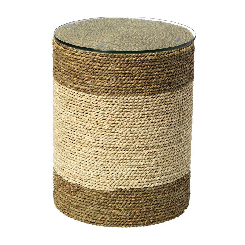 Home Square Straw Rope and Glass Side Table in Natural - Set of 2